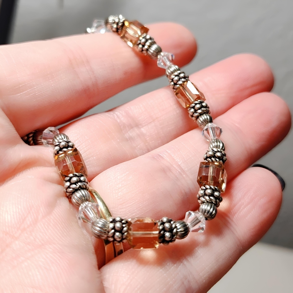 Sterling Silver Handcrafted Swarovski Crystal Glass bead Bracelet 7" - Picture 6 of 6
